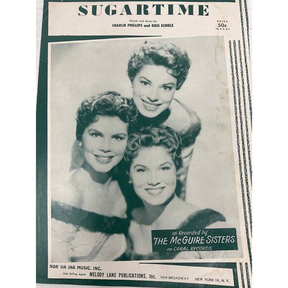 Sugartime Sheet Music Charlie Phillips Odis Echols The McGuire Sisters - Picture 2 of 5
